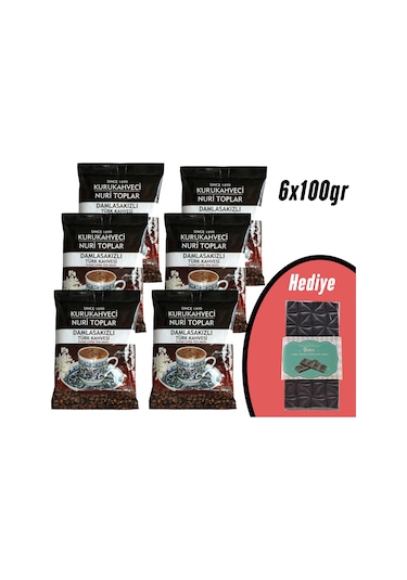 Nuri Toplar Damla Sakızlı Türk Kahvesi 6x100 Gr Çikolata Hediyeli