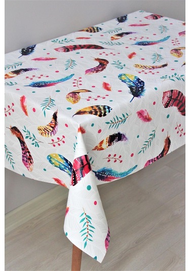 Astarlı Silinebilir Pvc Muşamba Masa Örtüsü Renkli Tüylü - 1125-1tyl-beyaz