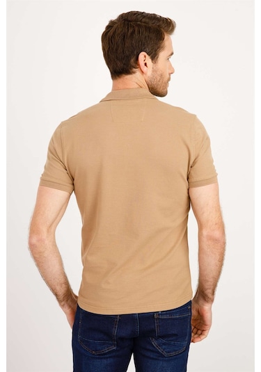Erkek Vizon Modernfit / Dar Kalıp Polo Yaka Tişört-3965 Vizon