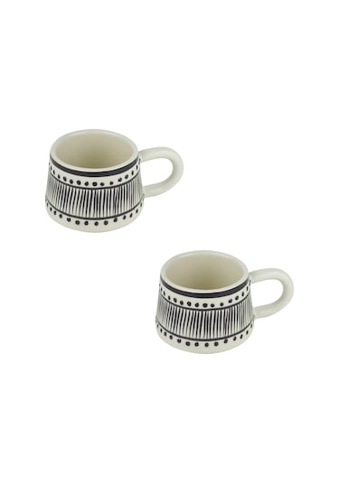 Kupa Bardak Kupa Seramik Siyah Çizgili Desenli 2'li Set 200 Ml