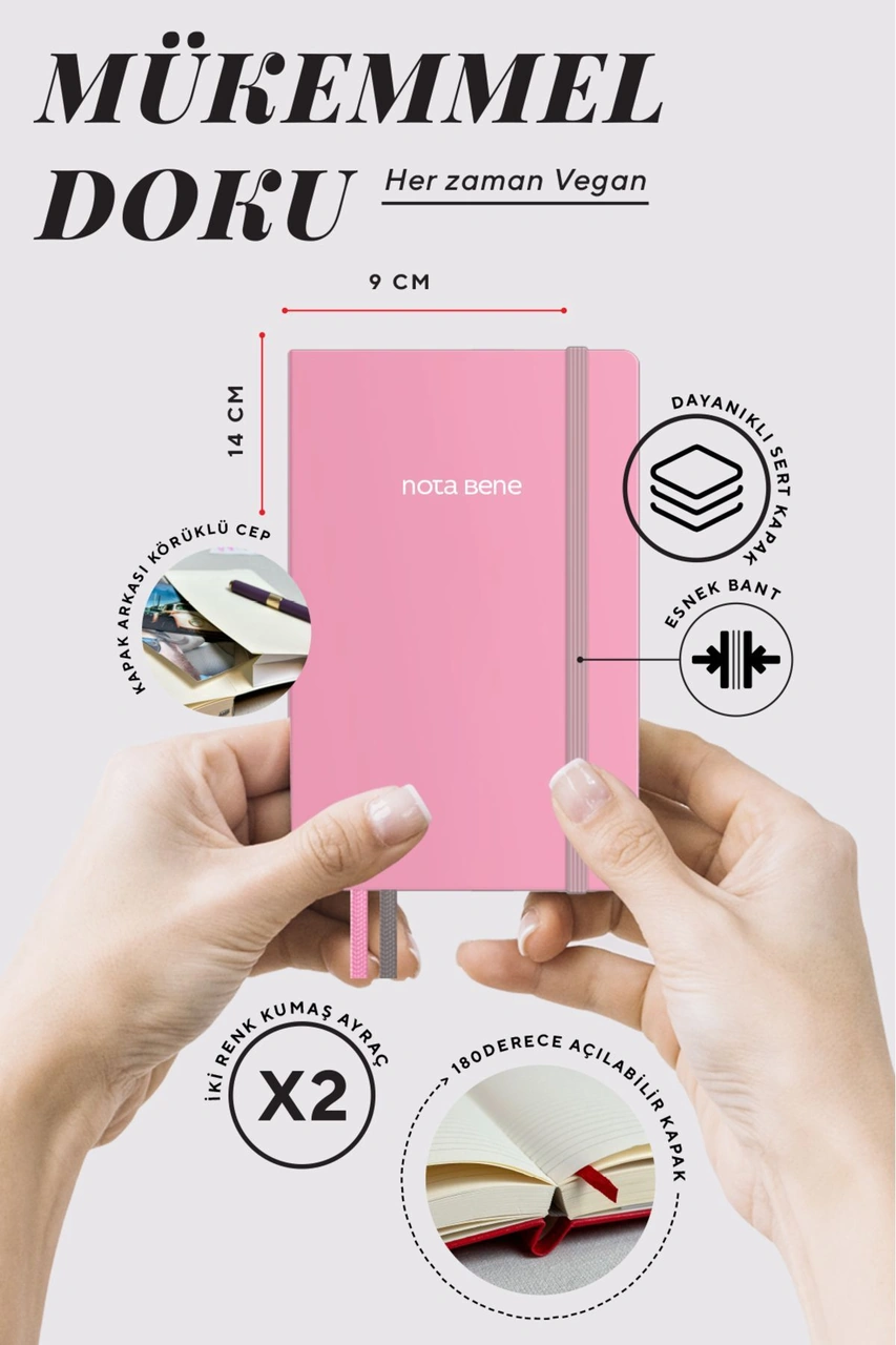 Nota Bene Classic Sert Kapak Defter, 9x14 Cm, Çizgili Pembe