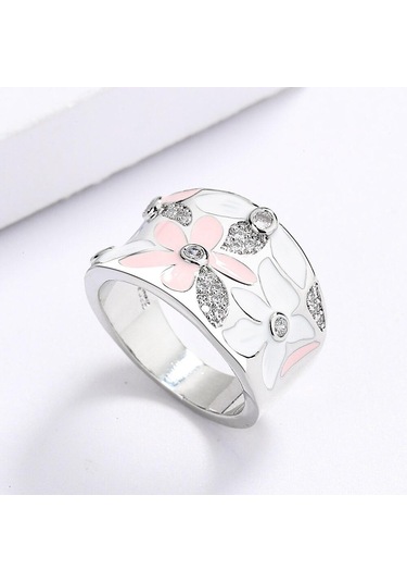 Beyaz Zarif Pembe Çiçek Yüzük Kadın Moda El Yapımı Emaye Kadın Takı Düğün Gelin Yüzüğü Parti Takı 6 Beyaz