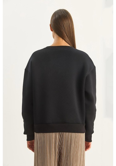 Shade Kadın Teddy Nakış Detaylı Üç İplik Şardonlu Sweatshirt 60601044 - Siyah