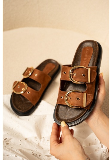 Craft Kadın Gold Toka Detaylı Terlik Taba Süet