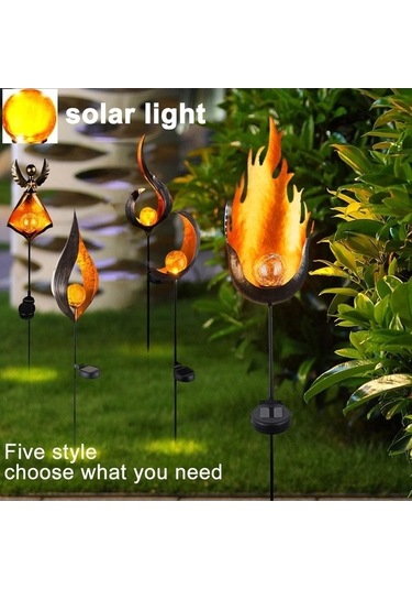 Besthome1 Güneş Enerjili Demir Alev Feneri - Toprak Takılabilir Bahçe Işıkları