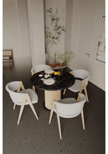 Antoryum Yuvarlak Yemek Masası Mutfak Masası Balkon Salon Masa Ahşap Ayaklı