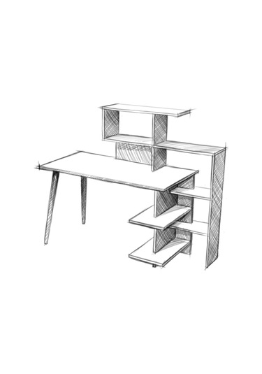 Uzay Çalışma Masası Beyaz & Ceviz Beyaz - Ceviz