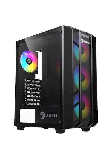 Zoko Hunter 4x12 CM ARGB Fan Mesh Panel Temperli Cam Bilgisayar Kasası Siyah