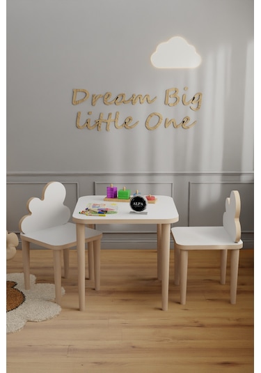 Alpa Ev Mobilya Bulut Tasarımlı Çocuk Masa Sandalye Takımı 2-5 Yaş Oyun Ve Aktivite Masası Beyaz