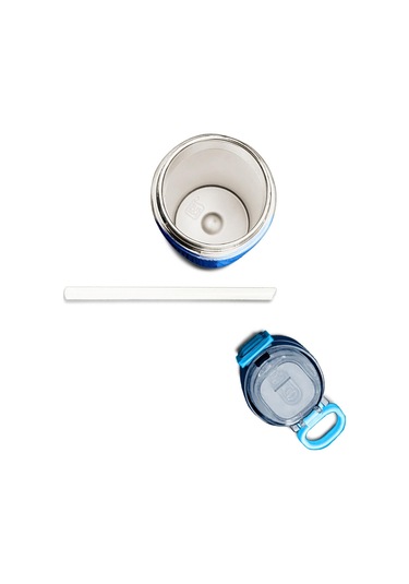 Coral High Kids Renkli Çizgili Desenli Pipetli Ve Direkt İçim Çelik Termos 500 Ml 31895 Mavi - Gri