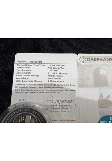 Darphane 2017 Darphane Nin 550. Kuruluş Yıldönümü Gümüş Hatıra Sikke