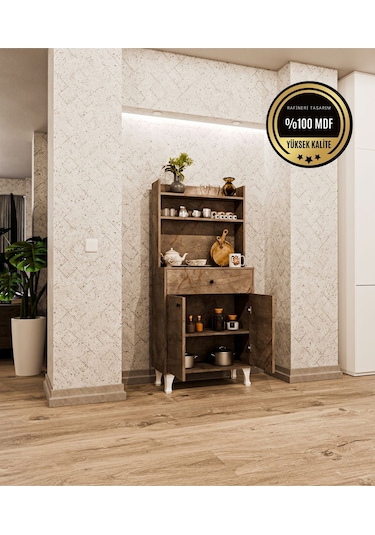 Dekorfim Çok Amaçlı Airfry Dolabı Kahve Köşesi Gri