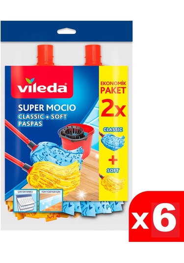 Vileda Supermocio Klasik + Ahşap Yedek Paspas 6 x 2'li