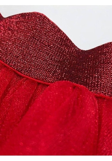 Kız Çocuk Beli Lastikli Siyah Tütü Etek-15346 Kırmızı