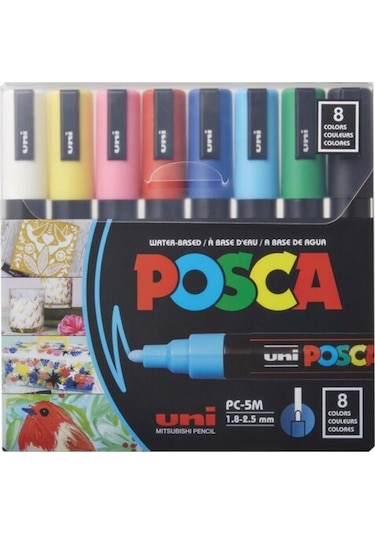 Uni Posca 5M Boyama Markörü Ana Renkler 8'li Set