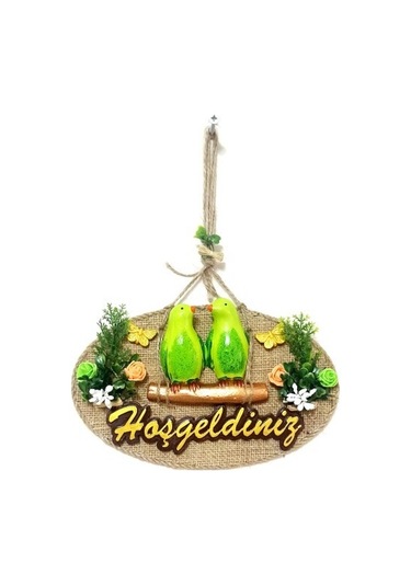 Yeşil Kuşlu Hoşgeldiniz Yazılı Kapı Süsü - 90589891071811000f