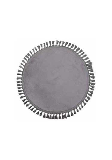 Modern Dekoratif Yuvarlak Puffy Peluş Ponpon Saçaklı Salon Oturma Odası Halısı Gri