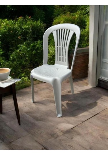 Kolsuz Plastik Sandalye Bahçe Balkon Ve Mutfak Sandalyesi Kırık Beyaz Gri