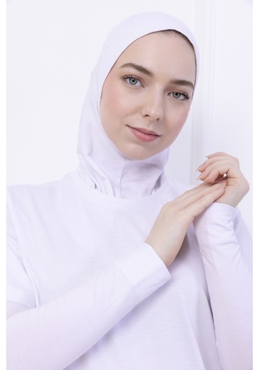Likralı Penye Kolluk Beyaz - Pratik Kadın Tesettür Düz Namaz Kolluğu 1 Çift Viskon Hijab Beyaz