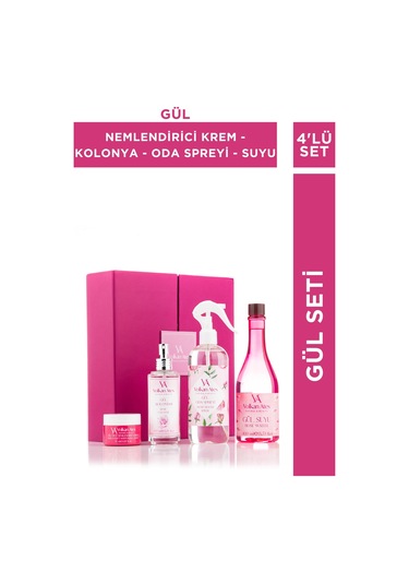Gül Seti (Gül Özlü Nemlendirici Krem - Gül Kolonyası Cam Şişe - Gül Oda Spreyi - Gül Suyu)