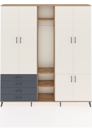 Arges Dolap 14 Raflı 4 Çekmeceli Tek Askılı 220x30x243 Çam-aytaşı/antrasit Aytası/antrasıt
