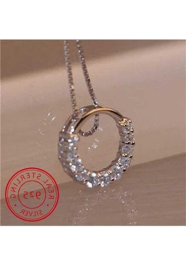 Novahub 925 Ayar Gümüş Kalp Şekilli Kristal Kolye - Kolye Takı Yaka Aksesuar Gümüş