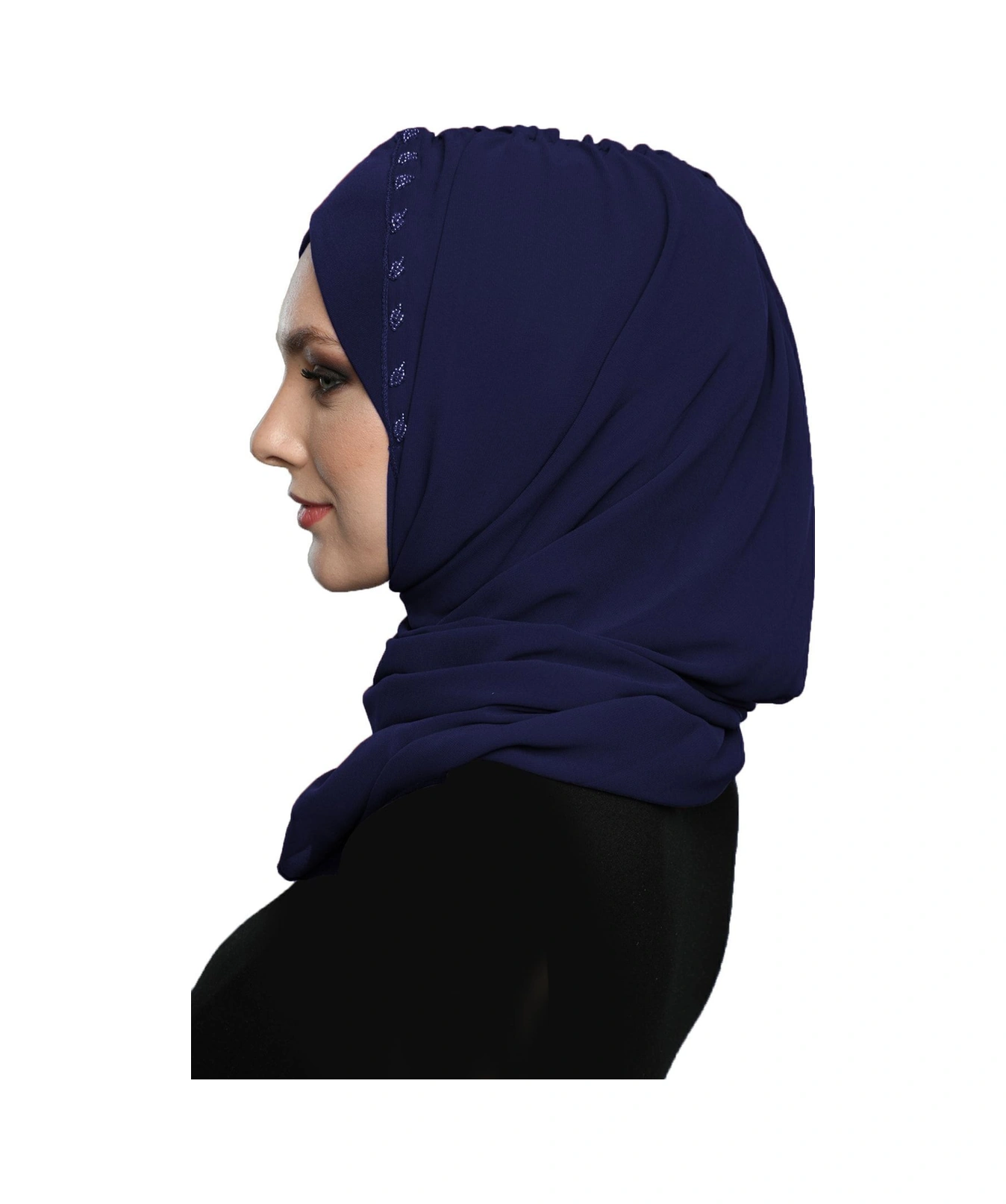 Şallı Takmatik Taşlı Lacivert Hazır Türban Tesettür Bone Namaz Örtüsü Lacivert