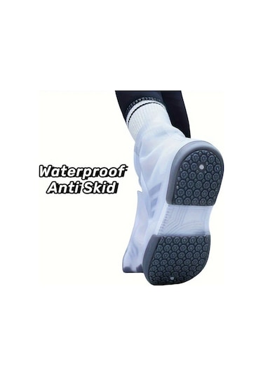 Xuweiwei Beyaz Xl 40-41 Su Geçirmez Yıkabilir Çift Tonlu Non-slip Bot Kılıfları Düğmeli Kapama Beyaz