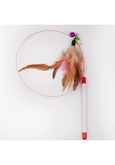 Çıngıraklı Tüylü 90 CM Kedi Oyun Oltası Çok Renkli