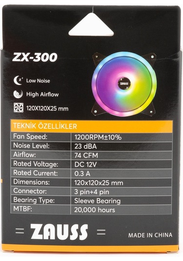 Zauss ZX-300 Sekizgen RGB 12 CM Kasa Fanı