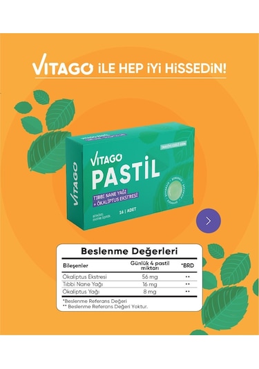 Vitago Nane + Okaliptus Yağı İçeren Takviye Edici Gıda 16 Pastil