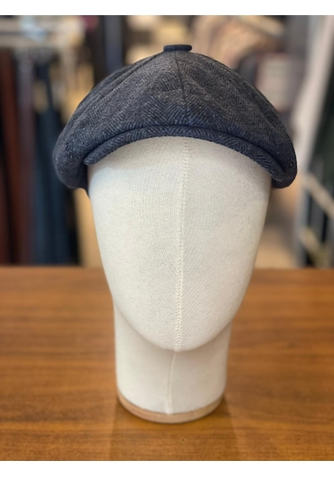 Hamze Peaky Blinders Tarz İngiliz Model Balıksırtı Desen Kaşe Kumaş Kasket Şapka Lacivert