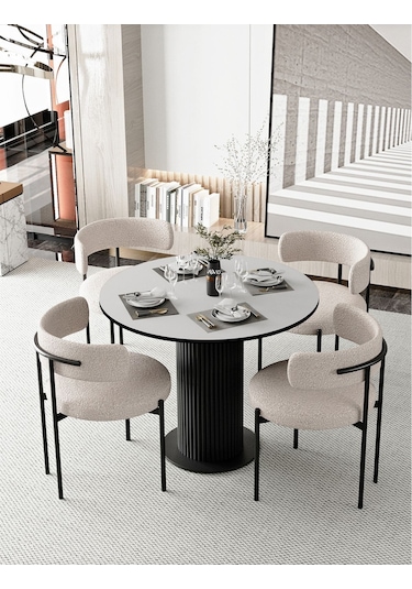 Avvio Rio 90x90 Lake Mdf Ptt Ayak Yuvarlak Mutfak Masası Takımı Yemek Masası Takımı Düz Beyaz