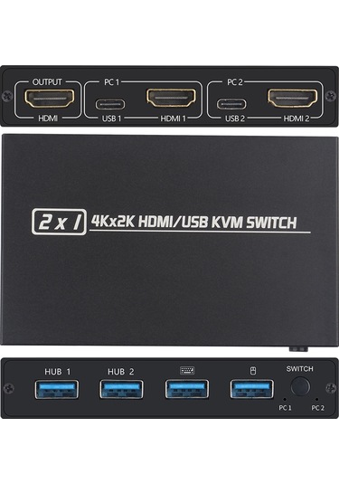 Lemestar Aımos Am-kvm 201cl Hdmı/usb 4k Kvm Anahtarlayıcı - 2 Bilgisayar 1 Monitör & Klavye