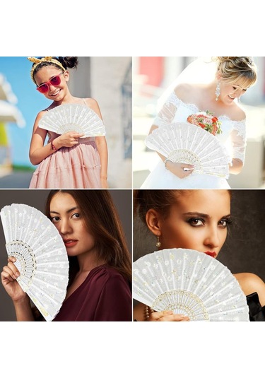 Beluga Yelpaze Şık Doğal Serinletici Pullu Gelin Yelpaze Beyaz