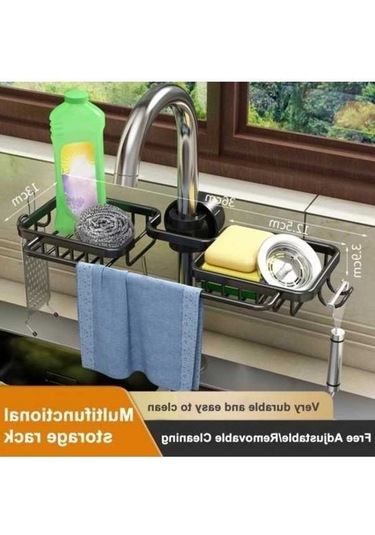 Novahub Siyah Altın Mutfak Lavabo Drenaj Rafı, Musluk Tutucu, Sünger Ve Fırça Organizatör, Banyo Ve Mutfak İçin/ Altın - Siyah