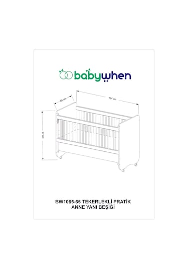 Bw1066 - Pratik Kademeli Anne Yanı Tekerlekli Beşik Ahşap 60x120 Ahşap