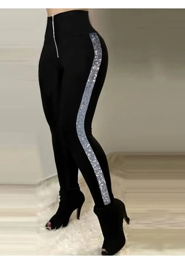 Kadın Yüksek Bel Yan Şerit Detaylı Dalgıç Tayt Gri