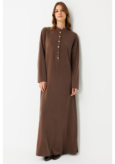 Oysh Kumaş Elbise Kahve Kahve