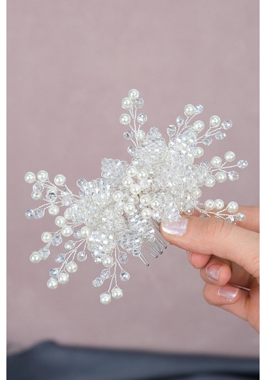 FdayAksesuar Kadın Gelinlere Özel Rigel Boncuklu Taraklı Toka Gelin Aksesuarı FRDY31601