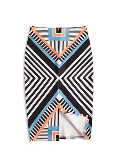 Mavi - Siyah Yaz Baskı Zarif Kalem Etek Kadın Yüksek Bel Diz Boyu Etek Kadın Mavi - Siyah