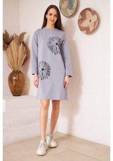 Darlin Moda Açık Gri Düğme Detaylı Tunik DM60346 Gri