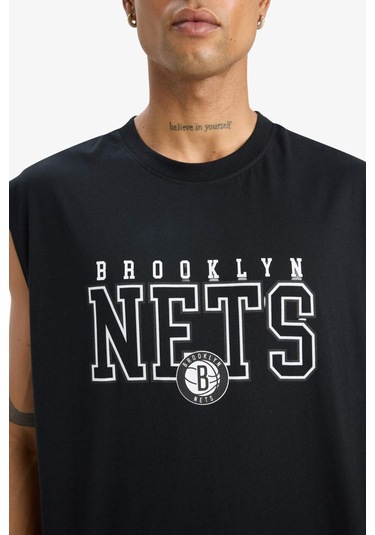 Defacto Pamuk Defactofit Nba Brooklyn Nets Oversize Geniş Kalıp Bisiklet Yaka Atlet E7284ax25aubk81 SIYAH