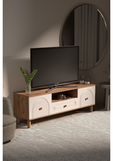 Bohem Tv Ünitesi 150 Cm Çizgili Kapak Kahverengi