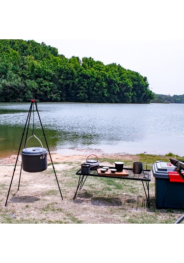Sundick-kamp Şenlik Ateşi Tripod Taşınabilir Üçgen Destek Kamp,siyah Siyah