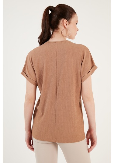Lela Düğme Detaylı V Yaka Bayan Bluz 5865567 Bisküvi