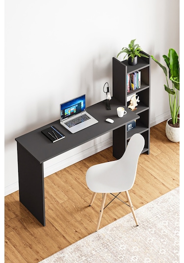 Kitaplıklı Fonksiyonel Çalışma Masası Antrasit Gri