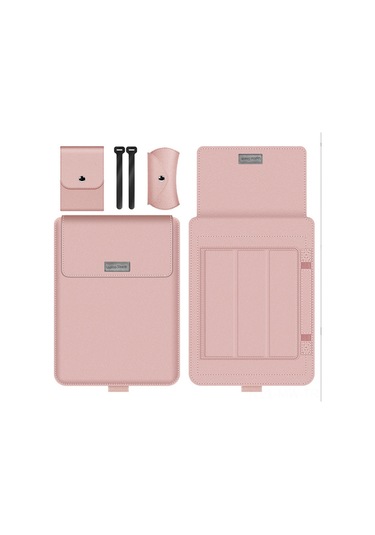 Moveevo Ergonomik Dizüstü Bilgisayar Stantlı Çantası - Huawei Mate 14,  Mac 15.6, 13/14 İnç Evrensel - Korumalı, Organize Edici, Pembe Renkli