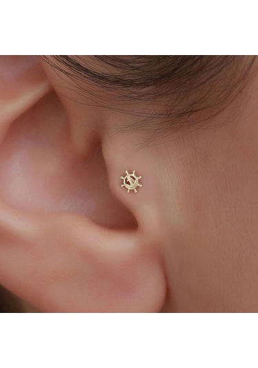 14 Ayar Altın Çapa Ve Duman Tragus Piercing Sarı