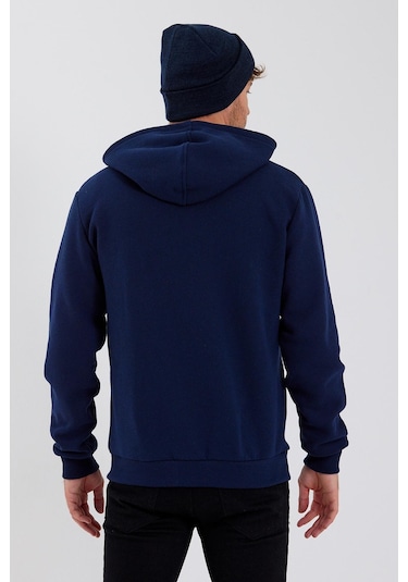 Polostate Erkek Fermuarlı Kanguru Cep 3 İplik Sweatshirt Lacivert